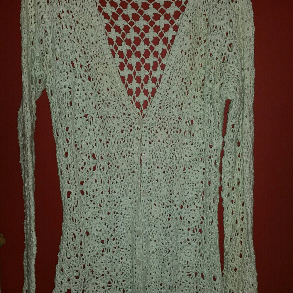 Teal Crocheted Cardigan Sweater